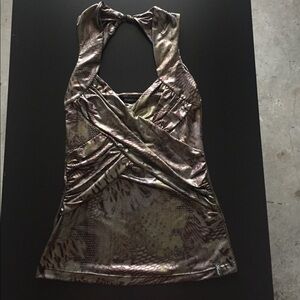 Sweet Love Metallic Olive Green Halter Tank Top